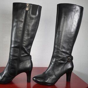Women's Anne Klein Black Leather Knee High Heel Long Fashion Boots 7